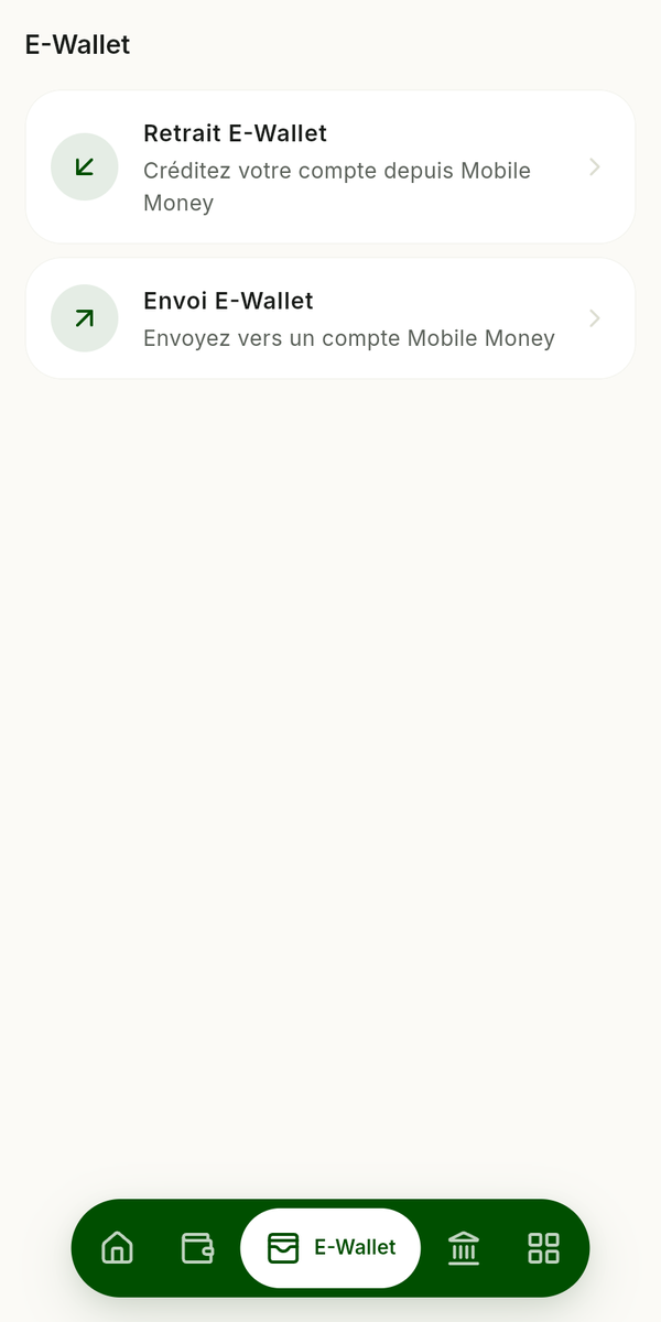 Onglet E-Wallet : Recharge et Envoi