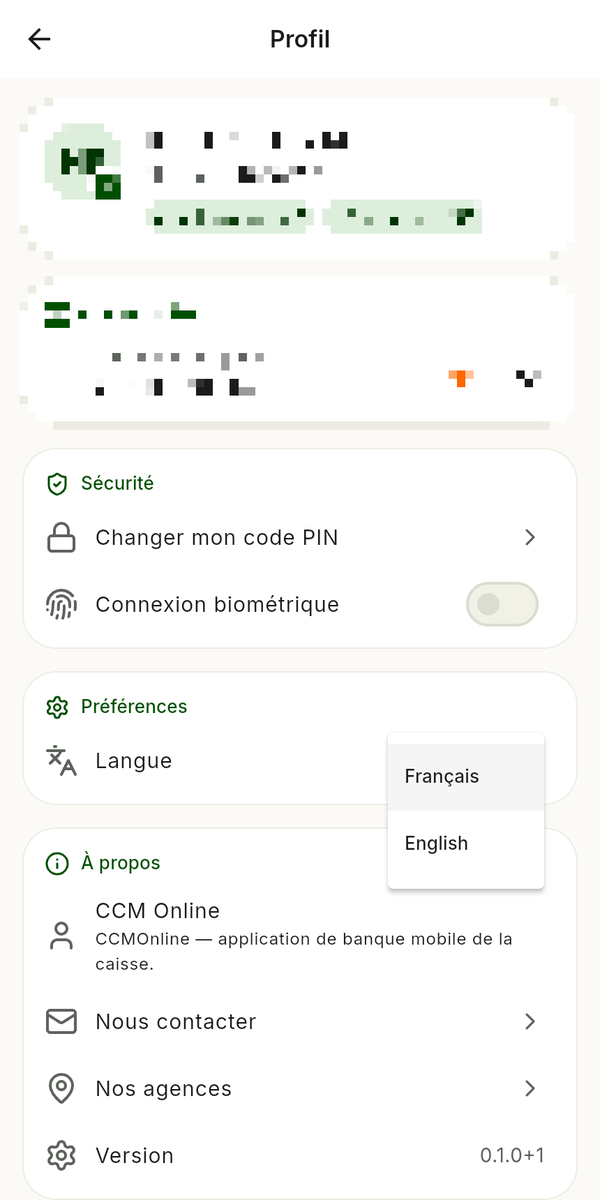 Sélecteur de langue (Français / English)