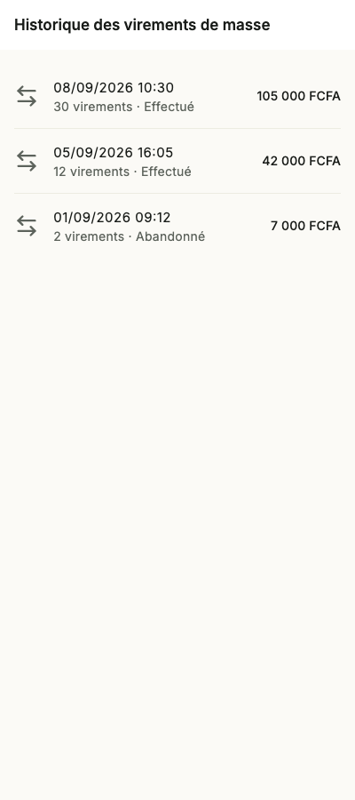 Historique des virements de masse