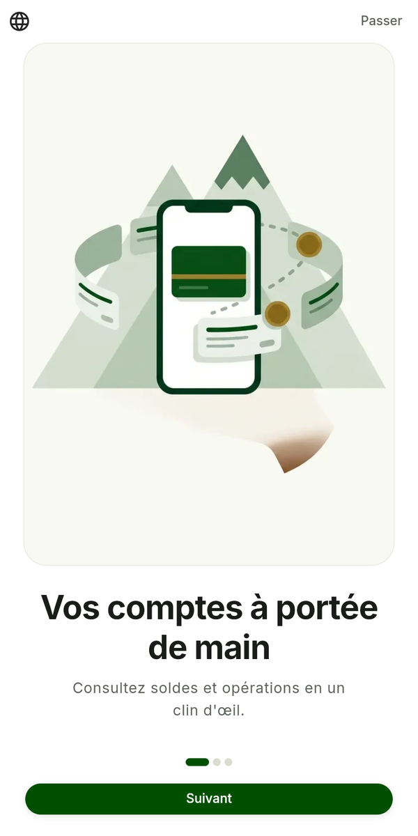 Écran d'accueil de l'application au premier lancement