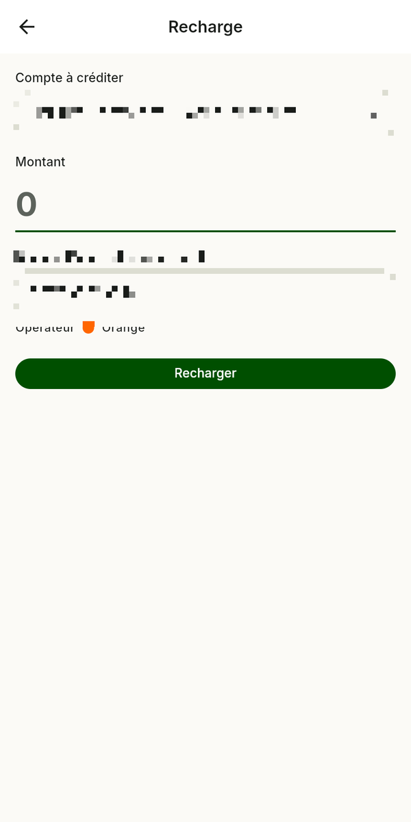 Recharge depuis Mobile Money
